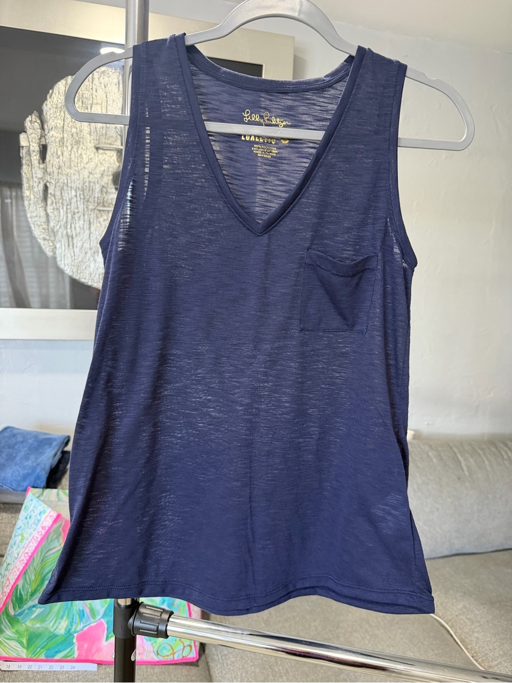Lilly Pulitzer Navy V-Neck Pocket Tank Top S